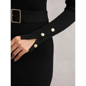 REISS Willow Buttoned Rib-Knit Midi Dress